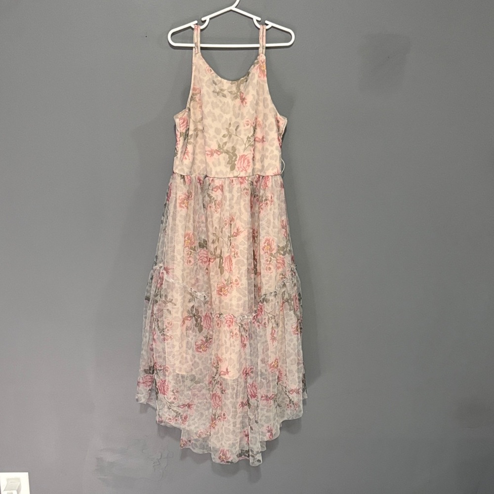 Zunie Pink and Cream kids Tiered floral dress